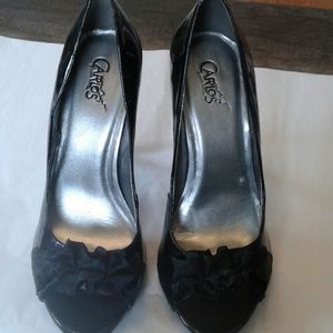 Carlos . black patent peep toe sandal